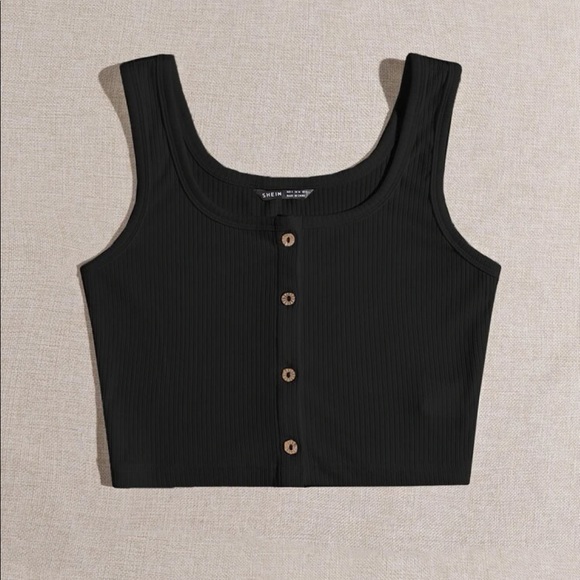 Button Front Rib Knit Crop Tank Top - Picture 2 of 5